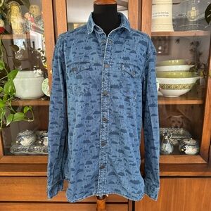 WESC McCoy Mountains & Trailers AOP Wash Denim Button-Down Shirt